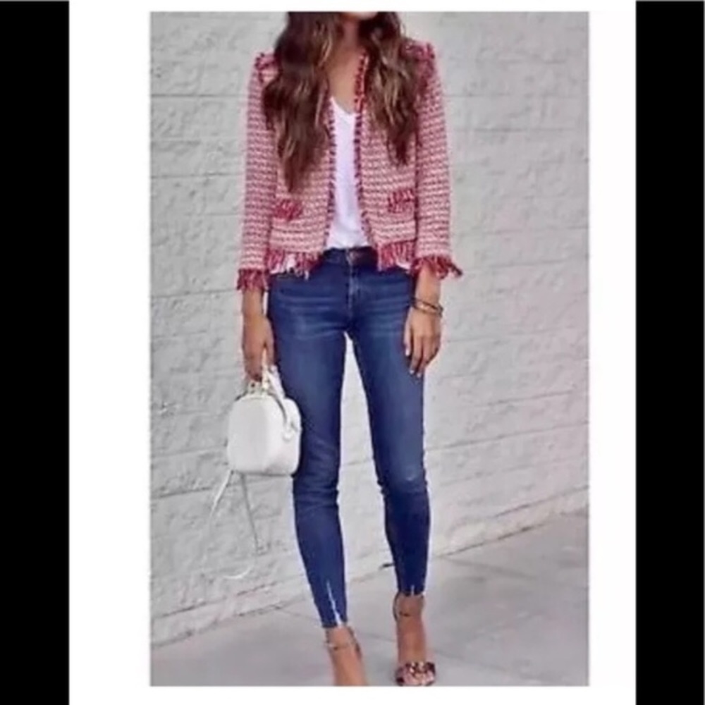 NWT Zara Basic Collection Red Tweed Blazer in XL